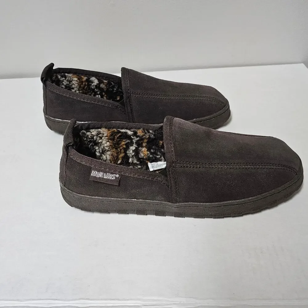 NWOT Mens Mukluks Slippers Cow Suede Outer Faux Fur Lining size 9